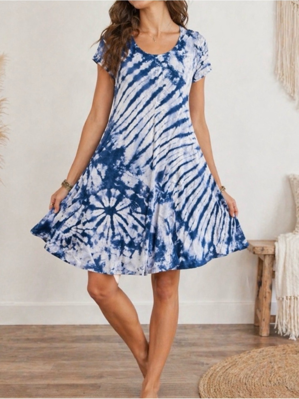 Kathmandu Imports | Blue White | Tie Dye | Lace-Up Back Dress